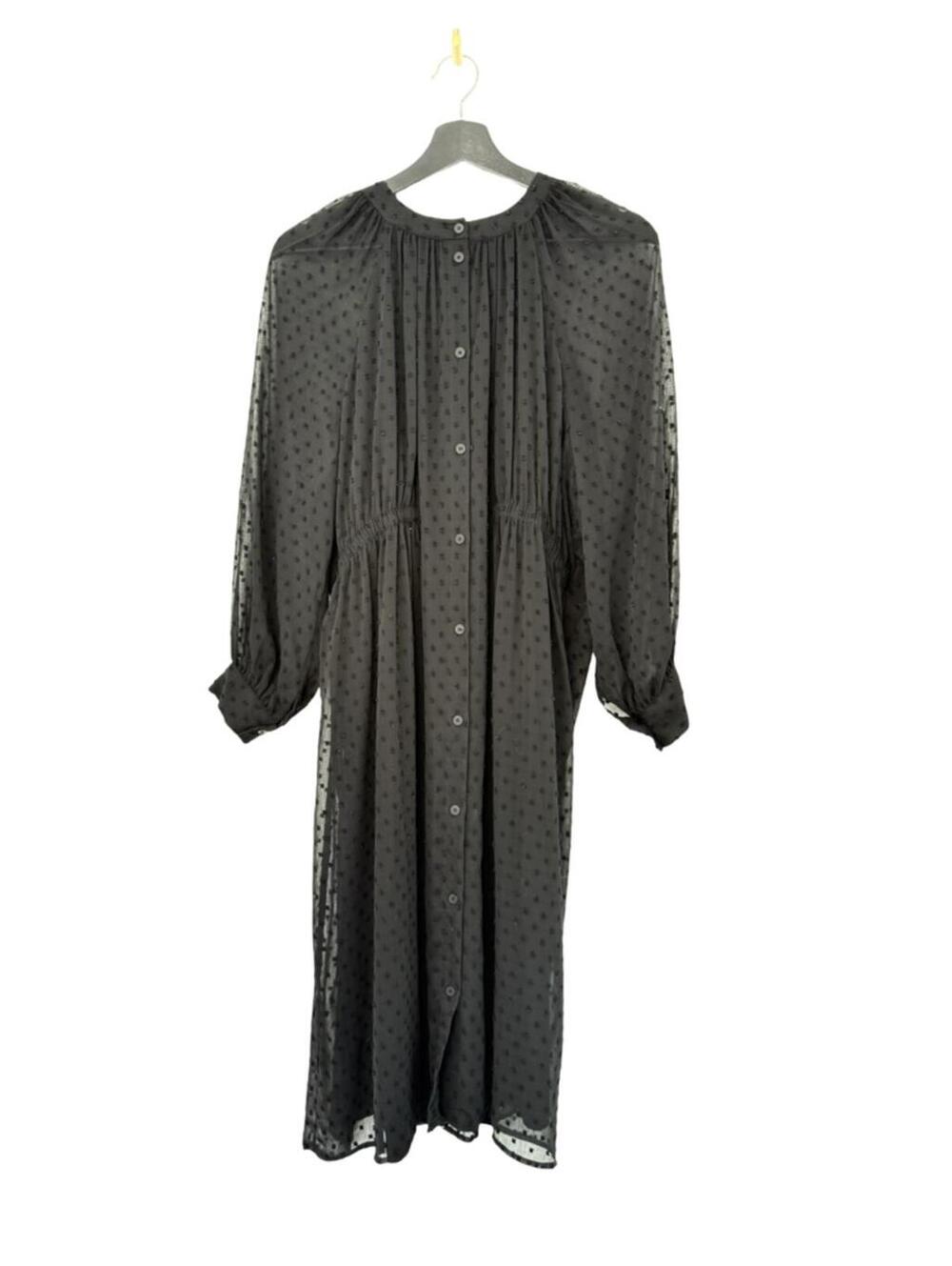 Oak + Fort Black Dotted Long Sleeve Dress